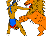 Disegno Gladiatore contro un leone pitturato su elia