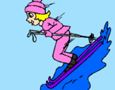 Disegno Sciatrice pitturato su maria neve
