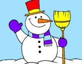 Disegno pupazzo di neve con scopa pitturato su cristian