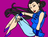 Disegno Principessa ninja  pitturato su celestina