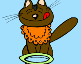 Disegno Gatto che mangia  pitturato su mimmi
