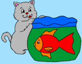 Disegno Gatto e pesce  pitturato su Alessia