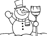Disegno pupazzo di neve con scopa pitturato su michelito