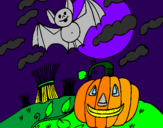 Disegno Halloween paesaggio pitturato su gioia e gioele