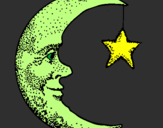 Disegno Luna e stelle  pitturato su dilshani