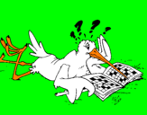 Disegno La cicogna gioca con vari passatempi  pitturato su GIANNI