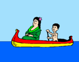 Disegno Madre e figlio in canoa  pitturato su Gabri