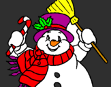 Disegno Pupazzo di neve con la sciarpa pitturato su pupu