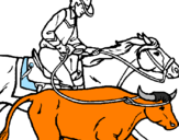 Disegno Cowboy e mucca  pitturato su riccardo