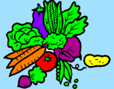 Disegno verdure  pitturato su vittoria fiocca