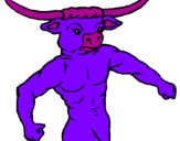 Disegno Testa di bufalo  pitturato su elena