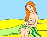 Disegno Madre e figlio  pitturato su camilla