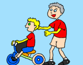Disegno Triciclo pitturato su denis e nonno