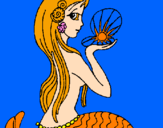 Disegno Sirena e perla  pitturato su teresa