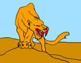 Disegno Tigre con affilati canini  pitturato su dinisauro 1
