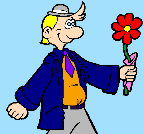 Uomo contento con un fiore