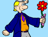 Disegno Uomo contento con un fiore pitturato su betti lorenzo