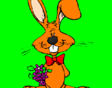 Disegno Coniglio con un mazzo di fiori  pitturato su clelia