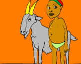 Disegno Bambino africano con una capra pitturato su frghrkuhg