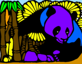 Disegno Orso panda con bambù  pitturato su leone