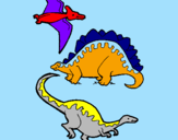 Disegno Tre specie di dinosauri  pitturato su JACOPO