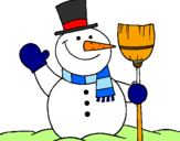 Disegno pupazzo di neve con scopa pitturato su laura