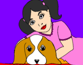 Disegno Bambina che abbraccia il suo cagnolino  pitturato su aika