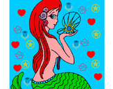 Disegno Sirena e perla  pitturato su PUFFETTA
