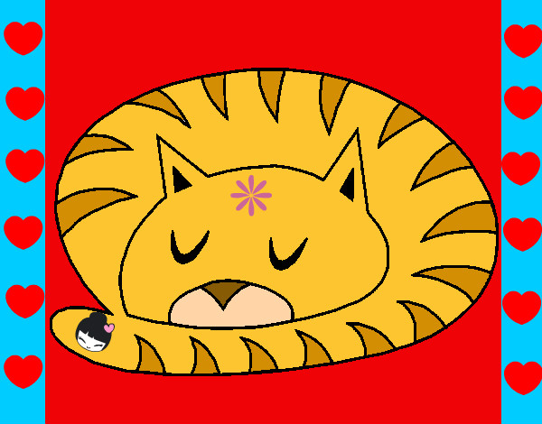 Disegno Gatto addormentato  pitturato su kimy