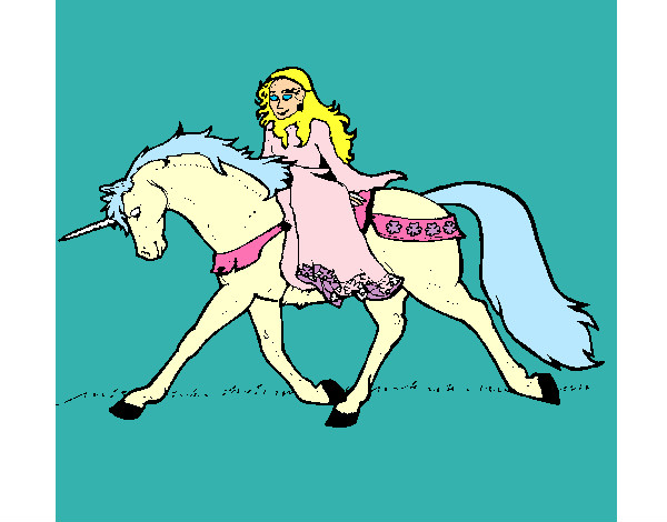 Disegno Principessa a cavallo di unicorno  pitturato su gaiaviola