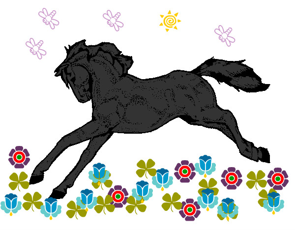 Disegno Cavallo in corsa pitturato su giadi100