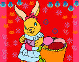 Disegno Coniglietta di Pasqua con l'annaffiatoio  pitturato su bianca
