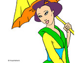 Disegno Geisha con parasole pitturato su adriana