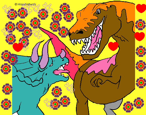 Disegno Lotta di dinosauri  pitturato su anto1978