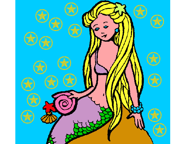 Disegno Sirena con la conchiglia  pitturato su anto1978