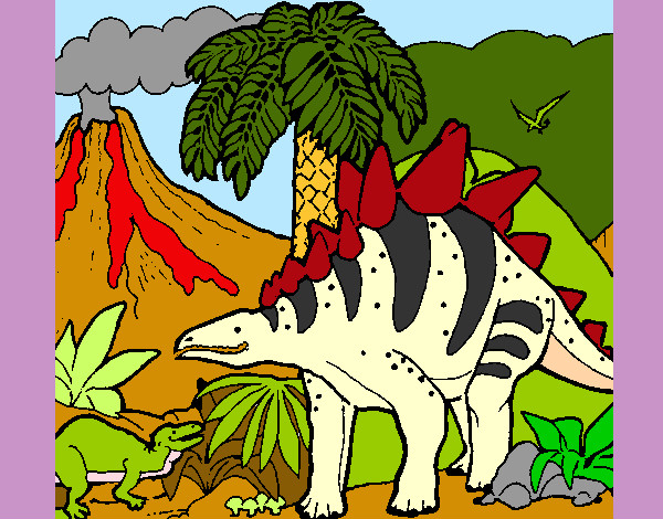 Disegno Famiglia di Tuojiangosaurus  pitturato su samu