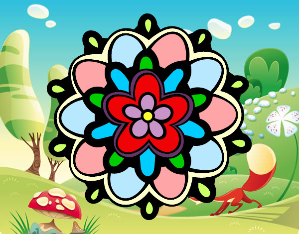 Disegno Mandala un fiore pitturato su frary