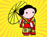 Disegno Geisha con ombrello pitturato su Alicia