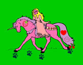 Disegno Principessa a cavallo di unicorno  pitturato su sofiam
