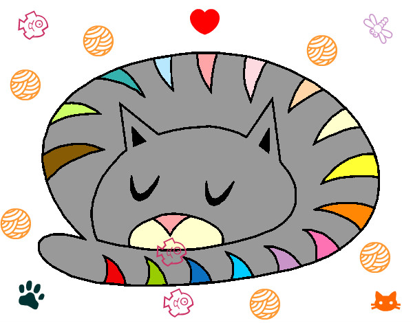 Disegno Gatto addormentato  pitturato su baraldilau