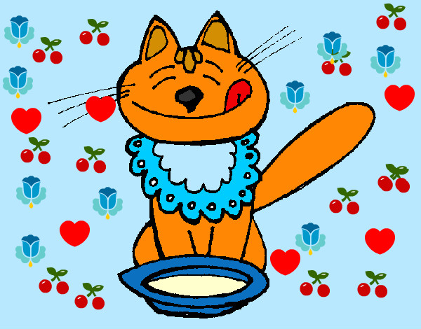 Disegno Gatto che mangia  pitturato su MATTIA08