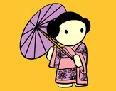Disegno Geisha con ombrello pitturato su giuls