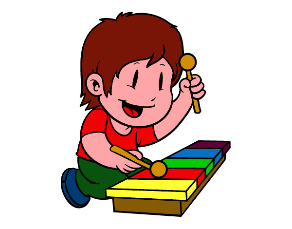 Disegno Bambino con xilofono pitturato su ant026