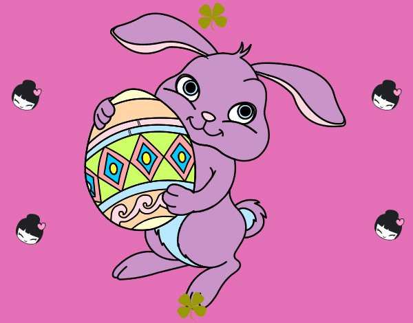 Disegno Coniglio con uovo di Pasqua pitturato su francy2