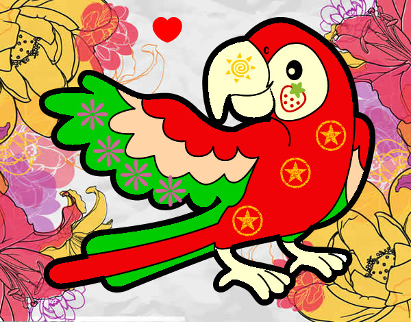 Disegno Pappagallo con le ali aperte pitturato su Love1D