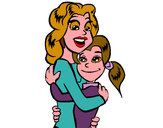 Disegno Madre e figlia abbracciate pitturato su AURORA