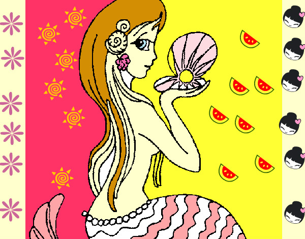 Disegno Sirena e perla  pitturato su CatignaniB