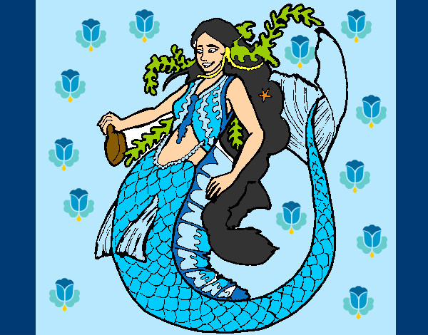 Disegno Sirena con una lunga chioma pitturato su CrystalZ98