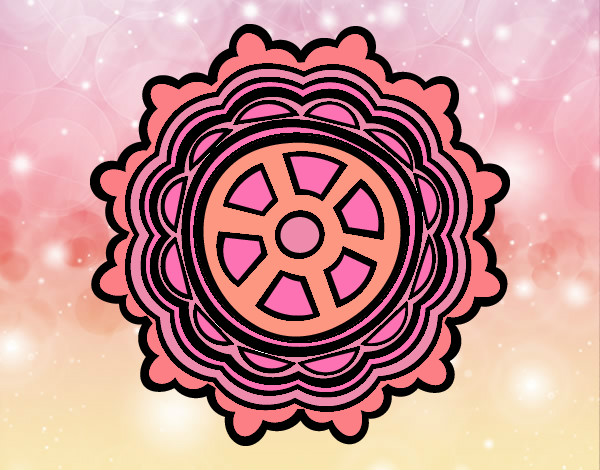 Disegno Mandala con forma di ruota pitturato su clelia 