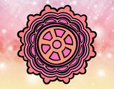 Disegno Mandala con forma di ruota pitturato su clelia 
